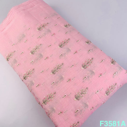 Thread Embroidered Mul Chanderi Fabric-F3581